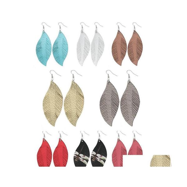 Dangle Lustre Mode Gland Pu Boucles D'oreilles En Cuir Plume Boucle D'oreille Dangle Oreille Crochet Feuilles Eardrop Femmes Bijoux Déclaration Cadeaux Dhvty