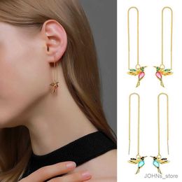 Moda de araña colgante de pájaros óseos pendientes de colibrí colgantes para mujeres elegante niña borla de cristal joya de arete