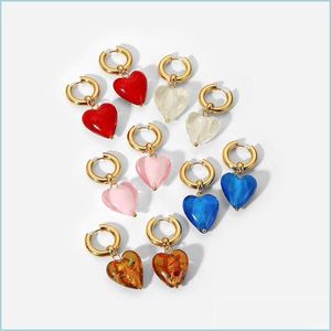 Dangle Chandelier Fashion Vintage Dangle Parring Mujeres de color rosa claro Ringido Heart Ear Anillos Azules transparentes Girl Jewe Dhtzr