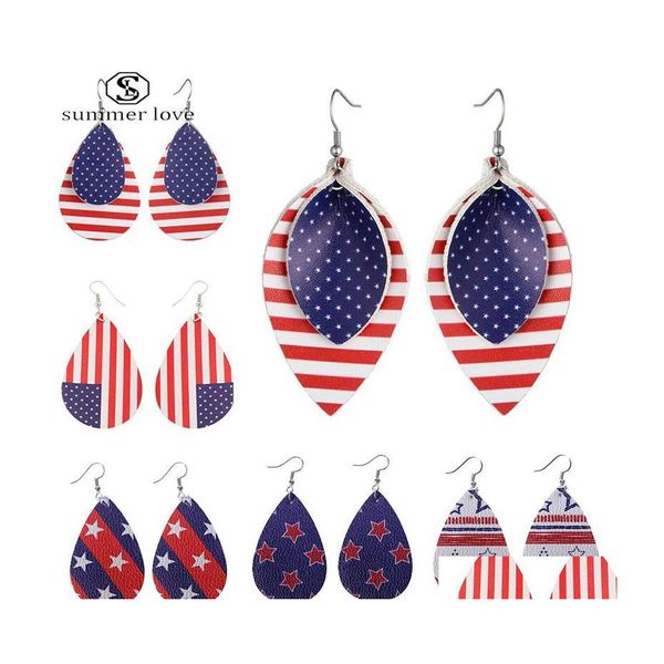 Cuelgue la araña Moda Vintage Pu Cuero Oval Hoja Deportes Pendientes Béisbol Bandera Nacional Fútbol Navidad Joyería Regalo Para Dhqlm