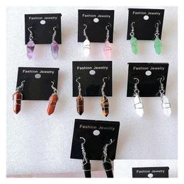 Dangle Lustre Mode Fil Wrap Hexagone Prisme Pierre Naturelle Boucles D'oreilles Rose Quartz Guérison Cristal Boucles D'oreilles Boucle D'oreille Pour Les Femmes Juif Dhu8O