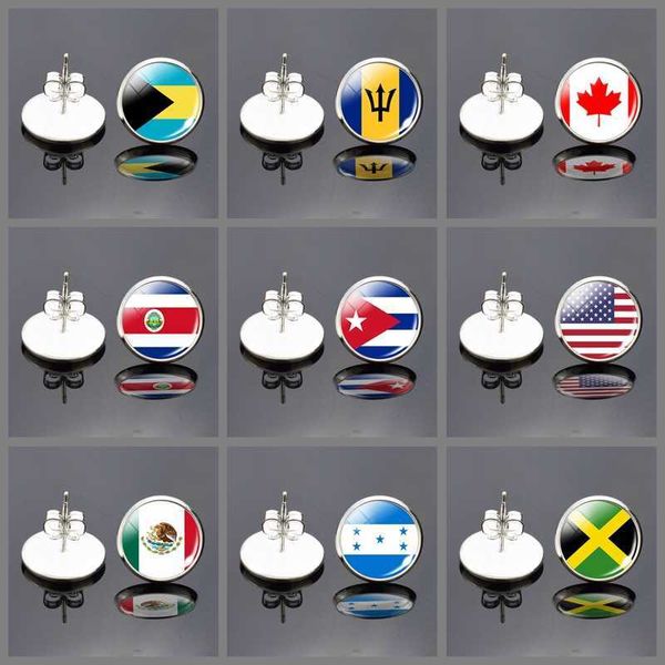 Baumeln Kronleuchter Mode Frauen versilbert Nationalflagge Ohrringe Kanada Amerika Mexiko Jamaika Bahamas Kuba Barbados Glaskuppel Ohrstecker Z0411