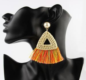 Boucles d'oreilles à la mode et simples de lustre à model et simple triangle tissé de rotin de rotin allmatch Ladies bijoux de bijoux 5757892