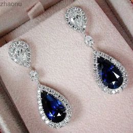 Candelier Dangle Fashionable Bohemian Water Drop Pendientes de cristal azul para joyas de mujer Pendientes colgantes de gancho de gancho de lágrima larga XW