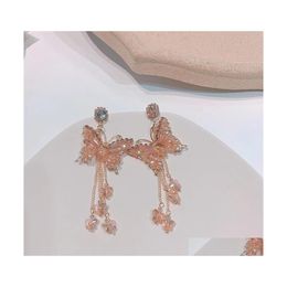 Dangle Chandelier Fashiontrendy Korean Luxury Butterfly Shiny Crystal Borla Pendientes para mujeres Earrigns Party Drop Delivery Jewelr Dh5Om