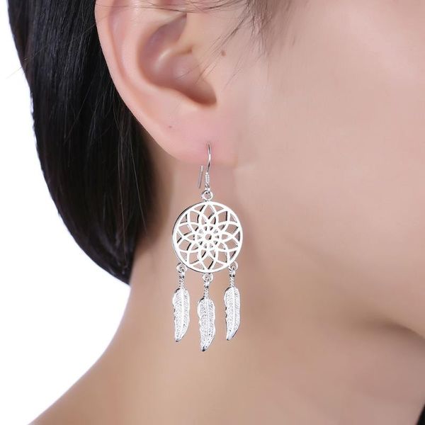 Dangle Lustre Fine Mignon 925 En Argent Sterling Dream Catcher Plumes Boucles D'oreilles Pour Femme Créateur De Mode Fête De Mariage Bijoux CadeauxDang