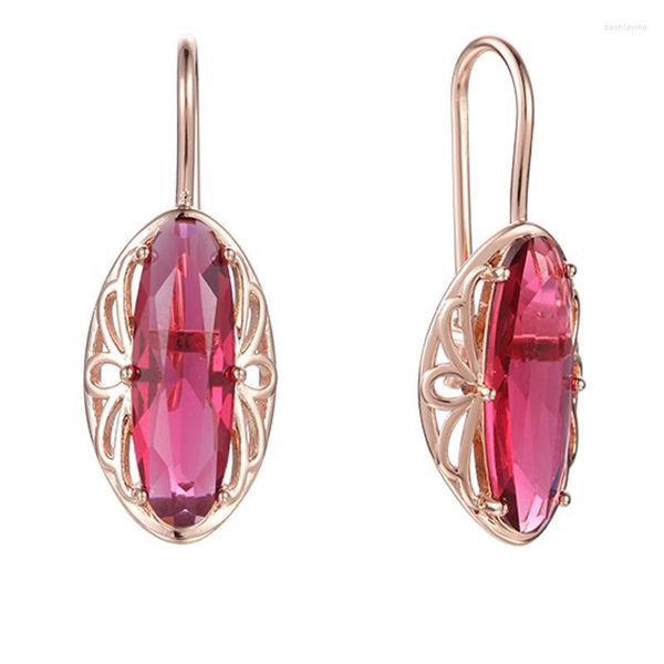 Chandelier de chandelier Fomes de pierre rouge ovale 585 Rose Gold Color Fish Hook Style Orees Boucles d'oreilles