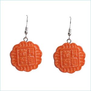 Dangle Lustre Drôle Bijoux Imitation Chinois Mooncake Dangle Boucles D'oreilles Résine Nourriture Délicieuse Traditionnelle Goutte Boucle D'oreille Mjfashion Dhbvm