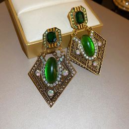 FYUAN – boucles d'oreilles géométriques de Style Vintage pour femmes, lustre suspendu, accessoires de bijoux en cristal vert, 231216