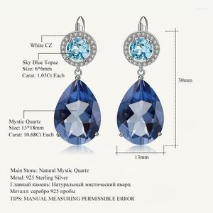 Dangle Lustre GEM'S BALLET Naturel Bleu Mystique Quartz Topaze Poire Boucles D'oreilles En Argent Sterling 925 Classique Goutte Pour Les Femmes Bijou De Mariage