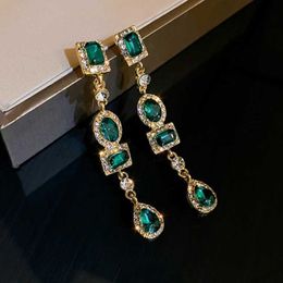 Bengelen kroonluchter geometrische groene oorbellen voor vrouwen Franse vintage luxe