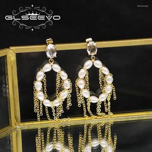 Bengelen kroonluchter glseevo 925 zilveren oorbellen natuurlijke parel kristal esthetische hangende ketting ronde luxe bruiloftsfeestje sieraden ge1138dang