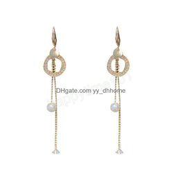 Dangle Lustre Or Cercle Perle Clouté Gland Longues Boucles D'oreilles Pour Femmes Personnalité Asymétrique Élégance Luxueux Coréen Dhzza