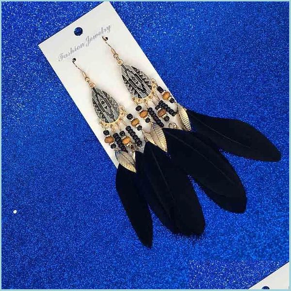 Dangle Lustre Feuille D'or Plume Gland Boucles D'oreilles Dangle Oreille Poignets Lustre Pour Femmes Mode Bijoux Drop Delivery Dhlru