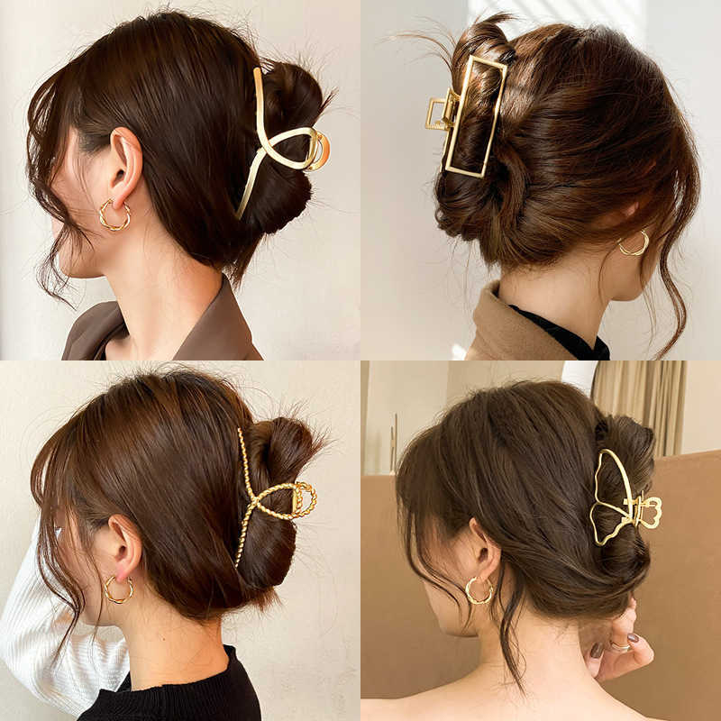 Dangle Chandelier GoldHollow Geometric Hair Clips Metal Hair Claw Cross Hairclip Headband Hairpin Sliver Hair Crab Women Fashion Hair Accessories Z0608