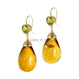 Chandelier en peluche en larmes en larmes en pierre jaune jaune bijoux de bijoux à la mode classique géométrie rond zircon vert olive pour femmes H240423