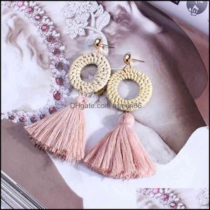 Bengelen kroonluchter gras geweven franing hanger oorbellen bohemian stijl nieuwe handgemaakte mode tassel vrouwelijke modellen meisjes drop leveren dh13j