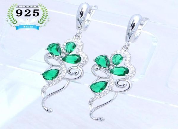 Dangle Chandelier Vert Émeraude Pierre Vigne Boucles D'oreilles En Forme De Fleur Pour Les Femmes 925 De Mariage En Argent Sterling Incrusté De Cristaux8287060