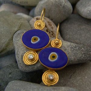 Bengelen kroonluchter zigeuner marineblauw emaille druppel oorbellen voor vrouwen Turkse sieraden goud kleur druipend olie oog spiraalvormige haak H240423