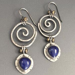 Bengelen kroonluchter zigeunerwaterval natuurlijke marineblauwe oorbellen vrouwen sieraden antieke zilveren kleur grote holle ronde spiraal oorbellendan