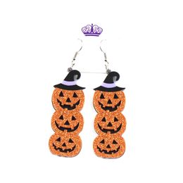 Bengelen kroonluchter Halloween bengelen oorbellen glitter acryl oorbellen heksen hoed pumpkin earr 220826