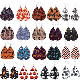 Dangle Chandelier Halloween Pâques Boucles d'oreilles en cuir Tear Drop Dangle Chandeliers Citrouille Skl Design Pattern Print Ear Hook Earings Dhclu