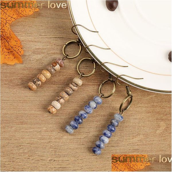 Dangle Lustre À La Main Chips Perle Longue Goutte Gland Boucles D'oreilles Pierre Naturelle Quartz Lapis Pour Femme Bijoux Gfits Livraison Dh2Xi