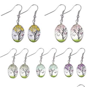 Dangle Lustre À La Main Creative Femme Fleur Sèche Dangle Boucle D'oreille Romantique Boule Ovale En Verre Fleurs Séchées Arbre De Vie D Mjfashion Dhfym