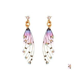 Bengelen kroonluchter handgemaakte sprookjes simatie vleugel insecten insecten druppel oorbellen folie strass earring romantische bruids sieraden deliv otcfx