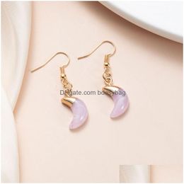 Dangle Lustre À La Main Plaqué Or Résine Lune Pendentif Boucle D'oreille Bijoux Pour Femmes Fille Fête Décor Accessoires De Mode Livraison Directe Dhpun