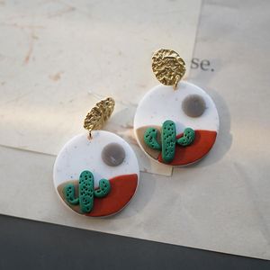 Bengelen Kroonluchter Handgemaakte Lente Zomer Ongebruikelijke Cactus Trendy Kleurrijke Festival Geschenken Polymeer Klei Oorbel Studs Sieraden SetsDangle