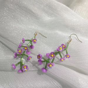 Boucles d'oreilles pendantes en forme de branche violette, lustre fait à la main, fleur, nouvelle collection 2022, vacances à la plage