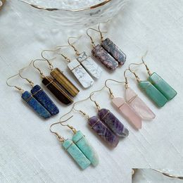 Dangle Kroonluchter Healing Natuursteen Oorbellen Irregar Rec Long Tassel Pendum Amazonite Lapis Pink Quartz Purple Crystal Drop Ea Dhezw