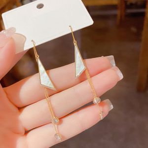 Boucles d'oreilles longues à pampilles triangulaires pour femmes, lustre de haute qualité, Style coréen, délicat et Simple, nouveaux bijoux à la mode