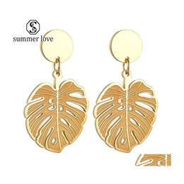 Pendientes colgantes de araña de acero inoxidable de alta calidad Pendientes de gota de hoja de color dorado exagerado para mujer Joyería de moda Z Deli Dhzdy