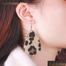 Dangle Kroonluchter Hoge Kwaliteit Waterdrop Uitgesneden Luipaardprint Lederen Dangle Earring Voor Dames Mode Sier Plated Hook Dhgarden Dh4Gz