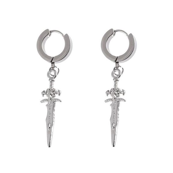 Cuelga la lámpara HipHop Rock Staniless Steel Daga Pendientes colgantes para hombres Mujeres Pequeña espada Punk Joyería de moda 2021 Gift343U