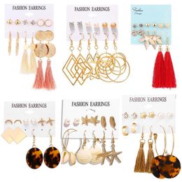 Bengelen kroonluchter hocole bohemian gouden acryl oorbel set voor vrouwen geometrische luipaard print hars tassel oorbellen verklaring trendy juwelen