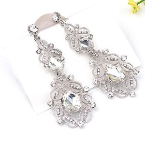 Dangle Lustre HOCOLE Mode Long Cristal Boucles D'oreilles Vintage Argent Couleur Déclaration De Mariée Fleur Pour Les Femmes De Mariage Maxi Bijoux