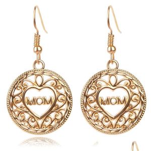 Dangle Lustre Creux Amour Coeur Dangle Boucles D'oreilles Maman Lettre Goutte Or Crochet D'oreille Pour Les Femmes Maman Fête Des Mères Cadeau Bijoux De Mode I Dhyrc