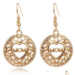 Dangle Lustre Creux Amour Coeur Boucles D'oreilles Maman Lettre Goutte Or Crochet D'oreille Pour Les Femmes Maman Fête Des Mères Cadeau Bijoux De Mode En Bk Del Dhphb