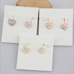 Dangle Lustre Crochet Pierre Véritable Plaqué Or 18 Carats Coeur Rose quartz Dangles Boucles D'oreilles Bijoux Lettre Cadeau Avec sac à poussière gratuit