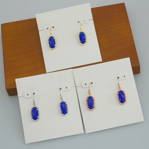 Dangle Lustre Crochet Pierre Véritable Plaqué Or 18 Carats Bleu Foncé Verre Gem Dangles Boucles D'oreilles Bijoux Lettre Cadeau Avec sac à poussière gratuit