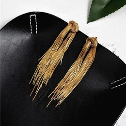 Bengelen kroonluchter hs-4b49x metallische knoop tassel bengle post oorbellen lange ketting feest metalen sieraden golden oorbellen feministische drop tassel 231222