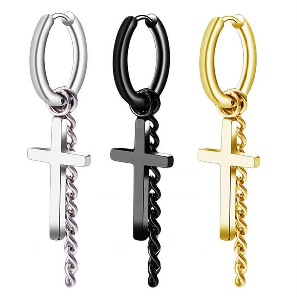 Candelabro colgante I-Remiel antialergias Hip-hop Cool pendientes Cruz larga borla cadena colgante redondo oreja anillo moda masculina Nigh296V