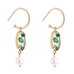 Dangle Kroonluchter Imitatie Parels Onregelmatige Hanger Natuursteen Hars Drop Oorbellen Voor Vrouwen Crystal Dangle Round Earring Party Gift Jewelry