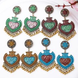 Boucles d'oreilles pendantes pour femmes, lustre indien, Vintage, perles de cloche, goutte de cœur, Baroque, bohème, grands bijoux longs, 2021