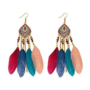 Dangle Kroonluchter Indian Jhumka Earring Bohemen Etnische Natuurlijke Veer Lange Opknoping Oorbellen Voor Vrouwen Egypte Gypsy Sieraden Drop Del Dh9Xn