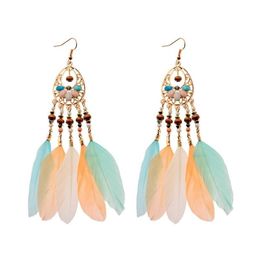 Dangle Lustre Indien Jhumka Bijoux Or Métal Hollw Gland Boucles D'oreilles Pour Les Femmes À La Main Boho Ethnique Plume Boucle D'oreille Bijoux Dro Dhphz