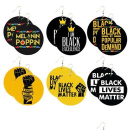 Dangle Lustre Lettre Initiale Black Lives Matter Boucles D'oreilles Pour Les Femmes Bijoux De Mode Poing Grand Cercle De Déclaration Grand Cerceau En Bois Dhx5X